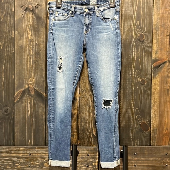 AG Adriano Goldschmied Jeans 27 Ankle Crop Cuffed Distressed Boho Mid Rise - Picture 1 of 16